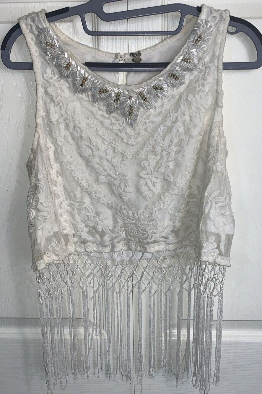 Gimmick BKE Tank Top Womens M Boho Lace Fringe Festival Hippie Coquette